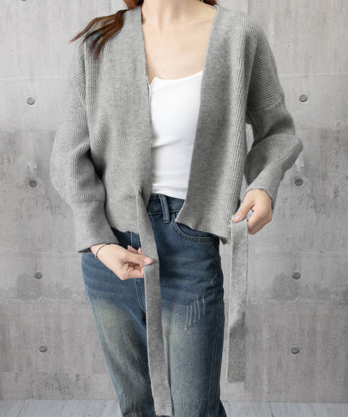 ニットトップス カシュクールニット 韓国 vネックニットセーター おしゃれ レディース きれいめ ドロップショルダーニット ウエストマークトップス エレガント秋冬 87MRJ-011