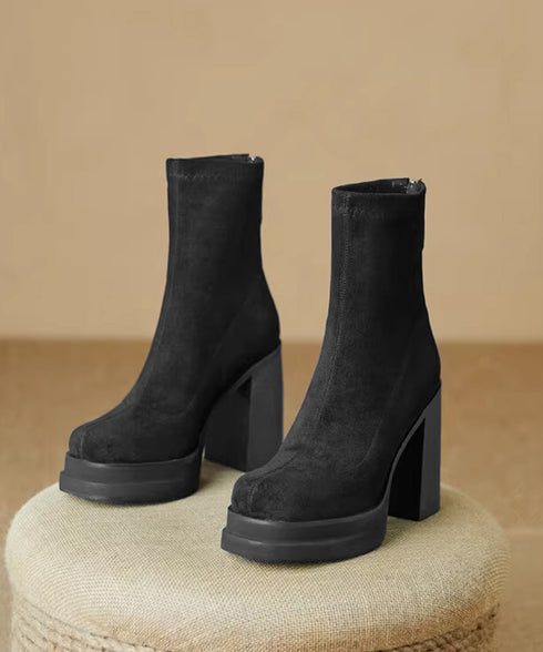 ブーツ レディース ショート ブーティー 韓国 厚底ショートブーツ レディース 疲れないハイヒールスエードブーツ きれいめ 歩きやすい靴 アンクルブーツ履きやすい 87NW-001