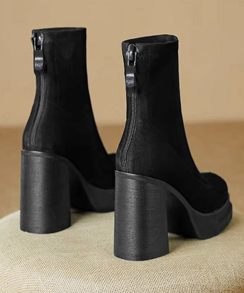 ブーツ レディース ショート ブーティー 韓国 厚底ショートブーツ レディース 疲れないハイヒールスエードブーツ きれいめ 歩きやすい靴 アンクルブーツ履きやすい 87NW-001