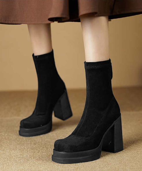 ブーツ レディース ショート ブーティー 韓国 厚底ショートブーツ レディース 疲れないハイヒールスエードブーツ きれいめ 歩きやすい靴 アンクルブーツ履きやすい 87NW-001