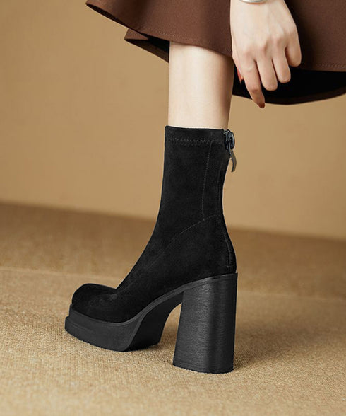 ブーツ レディース ショート ブーティー 韓国 厚底ショートブーツ レディース 疲れないハイヒールスエードブーツ きれいめ 歩きやすい靴 アンクルブーツ履きやすい 87NW-001