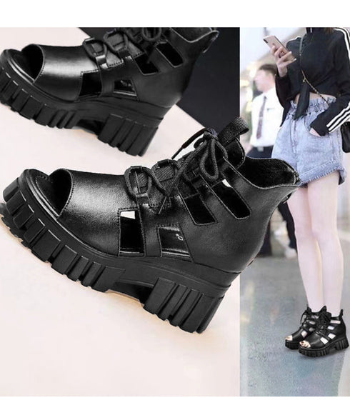 厚底グラディエーターサンダル レディース 歩きやすい厚底サンダル 美脚脚長 レースアップシューズ サマーブーツサンダル ハイカットサンダル編み上げ 痛くない 韓国 87OMS-001