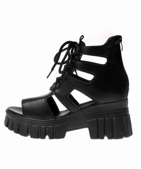 厚底グラディエーターサンダル レディース 歩きやすい厚底サンダル 美脚脚長 レースアップシューズ サマーブーツサンダル ハイカットサンダル編み上げ 痛くない 韓国 87OMS-001