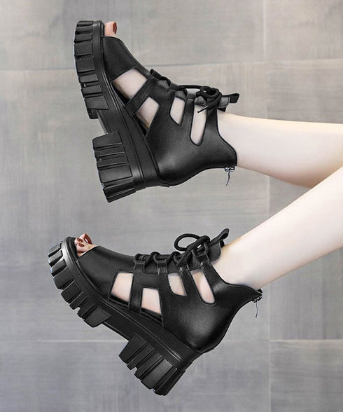 厚底グラディエーターサンダル レディース 歩きやすい厚底サンダル 美脚脚長 レースアップシューズ サマーブーツサンダル ハイカットサンダル編み上げ 痛くない 韓国 87OMS-001