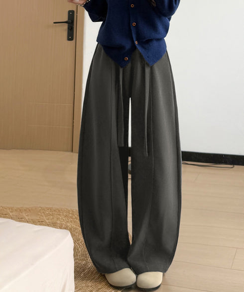 ワイドカーブパンツレディースワイドパンツ ハイウエストポケット付きバナナパンツ ドロストアーチパンツ ゆるイージーパンツ美脚厚手ニットパンツ着やせ秋冬ウエストゴム 87RUITONG-001