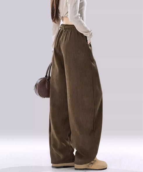 ワイドカーブパンツレディースワイドパンツ ハイウエストポケット付きバナナパンツ ドロストアーチパンツ ゆるイージーパンツ美脚厚手ニットパンツ着やせ秋冬ウエストゴム 87RUITONG-001