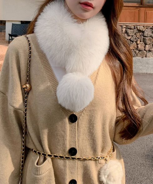 ポンポン付きフェイクファーマフラー暖かい ふわふわボリュームファーストール レディース 大人可愛いネックウォーマーきれいめ もこもこスヌード 防風防寒首巻き 上品 87SHANGJIA-001