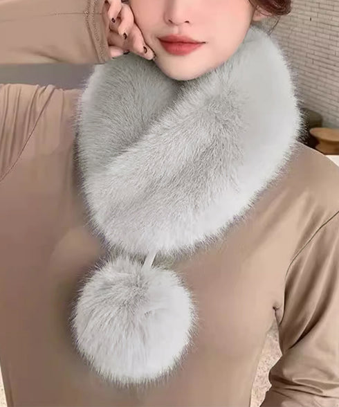 ポンポン付きフェイクファーマフラー暖かい ふわふわボリュームファーストール レディース 大人可愛いネックウォーマーきれいめ もこもこスヌード 防風防寒首巻き 上品 87SHANGJIA-001