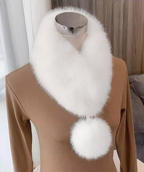 ポンポン付きフェイクファーマフラー暖かい ふわふわボリュームファーストール レディース 大人可愛いネックウォーマーきれいめ もこもこスヌード 防風防寒首巻き 上品 87SHANGJIA-001