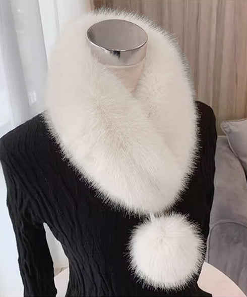 ポンポン付きフェイクファーマフラー暖かい ふわふわボリュームファーストール レディース 大人可愛いネックウォーマーきれいめ もこもこスヌード 防風防寒首巻き 上品 87SHANGJIA-001