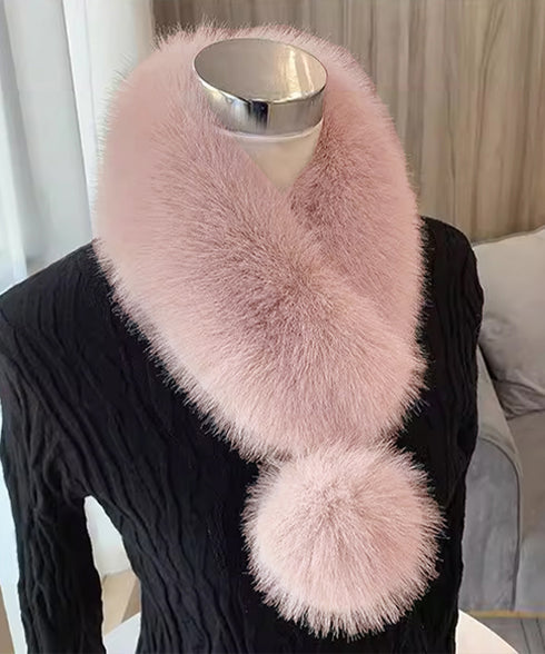 ポンポン付きフェイクファーマフラー暖かい ふわふわボリュームファーストール レディース 大人可愛いネックウォーマーきれいめ もこもこスヌード 防風防寒首巻き 上品 87SHANGJIA-001
