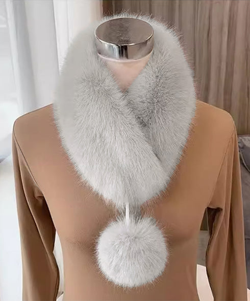 ポンポン付きフェイクファーマフラー暖かい ふわふわボリュームファーストール レディース 大人可愛いネックウォーマーきれいめ もこもこスヌード 防風防寒首巻き 上品 87SHANGJIA-001