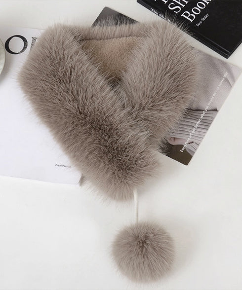 ポンポン付きフェイクファーマフラー暖かい ふわふわボリュームファーストール レディース 大人可愛いネックウォーマーきれいめ もこもこスヌード 防風防寒首巻き 上品 87SHANGJIA-001