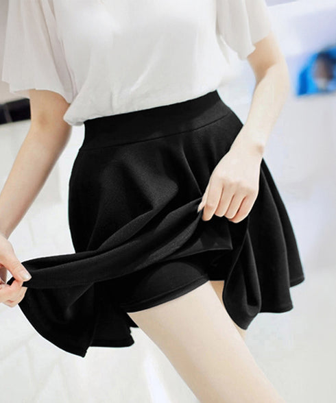 インナーパンツ付きミニスカートレディース 韓国風サーキュラースカート春夏 ウエストゴムフレアスカート 無地スカートシンプルおしゃれ 大人可愛いスカートチラ見え防止 87SHILI-001