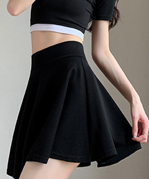 韓国風サーキュラースカート ウエストゴム フレアスカートレディース 美脚脚長ミニスカート膝上 カジュアルスカートきれいめ シンプルスカート無地 涼しいスカート春夏 87SHILI-002