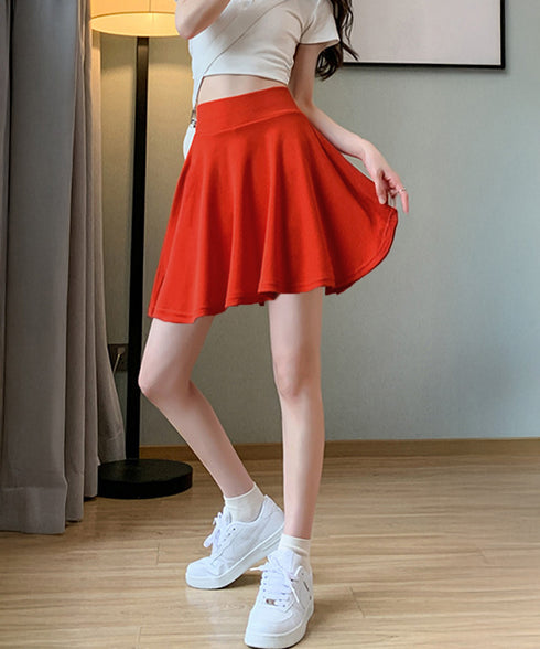 韓国風サーキュラースカート ウエストゴム フレアスカートレディース 美脚脚長ミニスカート膝上 カジュアルスカートきれいめ シンプルスカート無地 涼しいスカート春夏 87SHILI-002