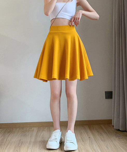 韓国風サーキュラースカート ウエストゴム フレアスカートレディース 美脚脚長ミニスカート膝上 カジュアルスカートきれいめ シンプルスカート無地 涼しいスカート春夏 87SHILI-002