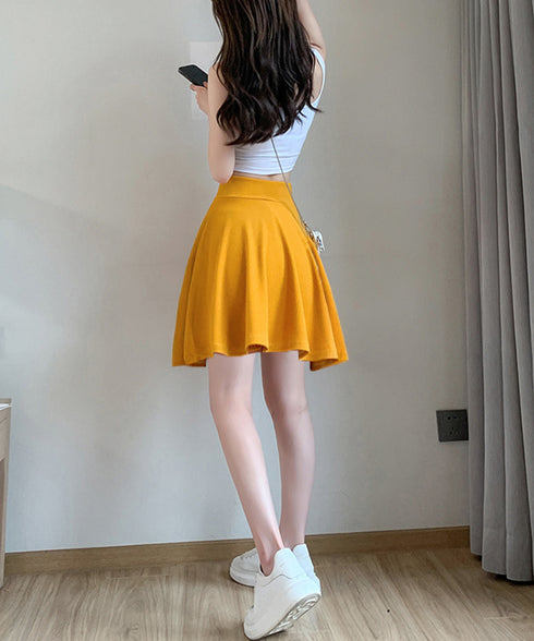 韓国風サーキュラースカート ウエストゴム フレアスカートレディース 美脚脚長ミニスカート膝上 カジュアルスカートきれいめ シンプルスカート無地 涼しいスカート春夏 87SHILI-002