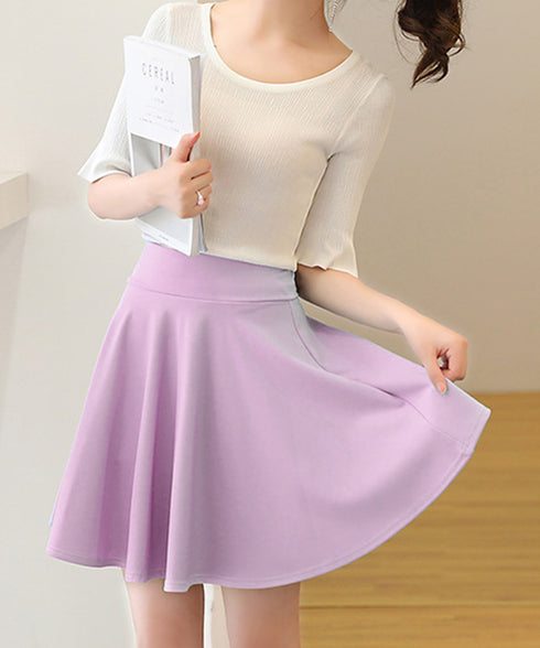 韓国風サーキュラースカート ウエストゴム フレアスカートレディース 美脚脚長ミニスカート膝上 カジュアルスカートきれいめ シンプルスカート無地 涼しいスカート春夏 87SHILI-002