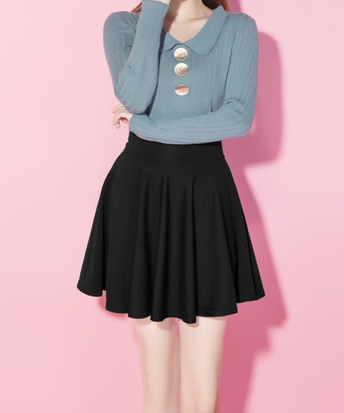 韓国風サーキュラースカート ウエストゴム フレアスカートレディース 美脚脚長ミニスカート膝上 カジュアルスカートきれいめ シンプルスカート無地 涼しいスカート春夏 87SHILI-002