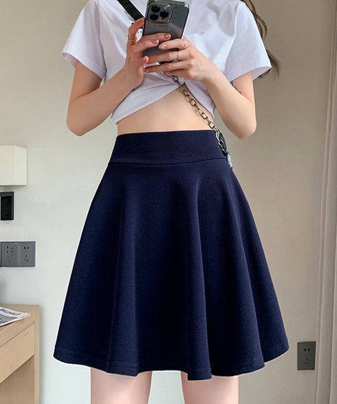 韓国風サーキュラースカート ウエストゴム フレアスカートレディース 美脚脚長ミニスカート膝上 カジュアルスカートきれいめ シンプルスカート無地 涼しいスカート春夏 87SHILI-002