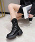 厚底ショートブーツ 太ヒール 韓国秋冬靴 おしゃれナウシカブーツ バックファスナー ミドルブーツ レディース 美脚脚長ブーティ 歩きやすい ラウンドトゥ 疲れない 87SHP-001