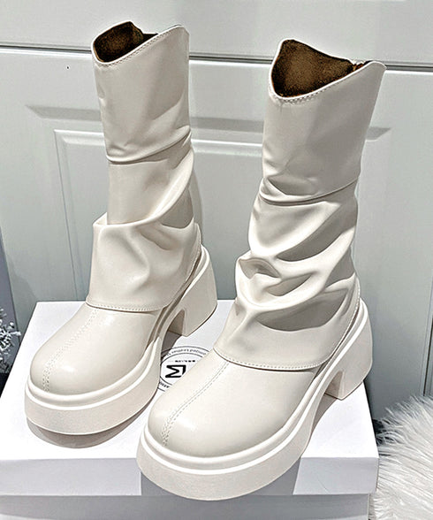 厚底ショートブーツ 太ヒール 韓国秋冬靴 おしゃれナウシカブーツ バックファスナー ミドルブーツ レディース 美脚脚長ブーティ 歩きやすい ラウンドトゥ 疲れない 87SHP-001