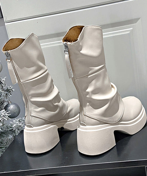 厚底ショートブーツ 太ヒール 韓国秋冬靴 おしゃれナウシカブーツ バックファスナー ミドルブーツ レディース 美脚脚長ブーティ 歩きやすい ラウンドトゥ 疲れない 87SHP-001