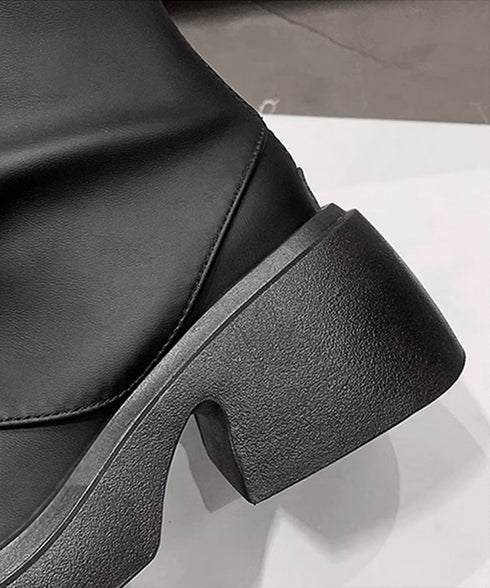 厚底ショートブーツ 太ヒール 韓国秋冬靴 おしゃれナウシカブーツ バックファスナー ミドルブーツ レディース 美脚脚長ブーティ 歩きやすい ラウンドトゥ 疲れない 87SHP-001