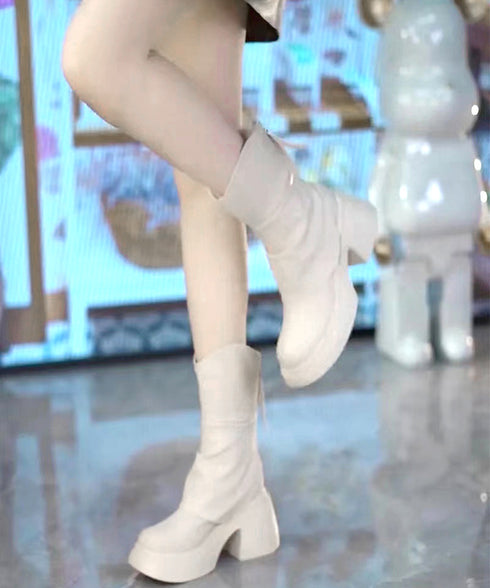 厚底ショートブーツ 太ヒール 韓国秋冬靴 おしゃれナウシカブーツ バックファスナー ミドルブーツ レディース 美脚脚長ブーティ 歩きやすい ラウンドトゥ 疲れない 87SHP-001