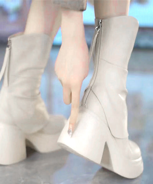 厚底ショートブーツ 太ヒール 韓国秋冬靴 おしゃれナウシカブーツ バックファスナー ミドルブーツ レディース 美脚脚長ブーティ 歩きやすい ラウンドトゥ 疲れない 87SHP-001