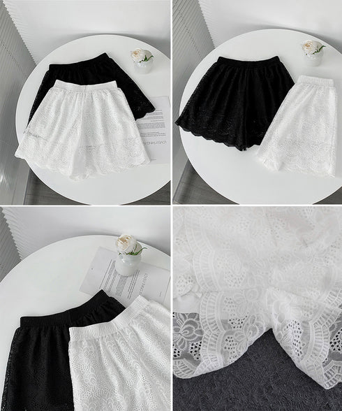 花柄レース ペチコートパンツ レディース スカラップペチパンツ夏服 透かしレースショートパンツきれいめ 大人可愛いインナーパンツ韓国風 チラ見え防止短パンおしゃれ 87SHUOLANG-001