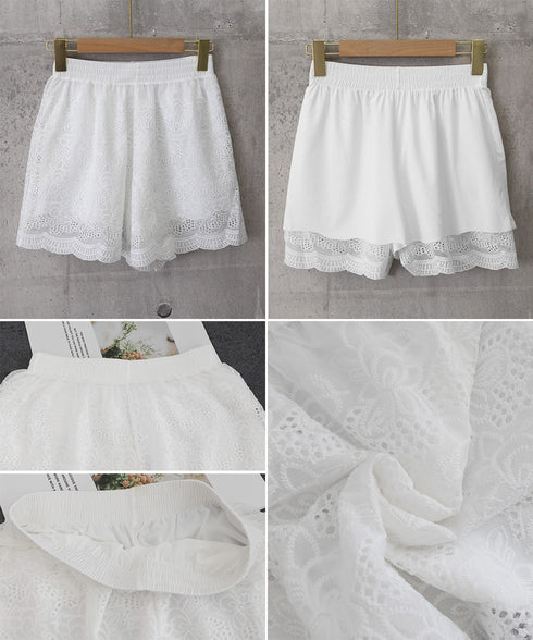 花柄レース ペチコートパンツ レディース スカラップペチパンツ夏服 透かしレースショートパンツきれいめ 大人可愛いインナーパンツ韓国風 チラ見え防止短パンおしゃれ 87SHUOLANG-001