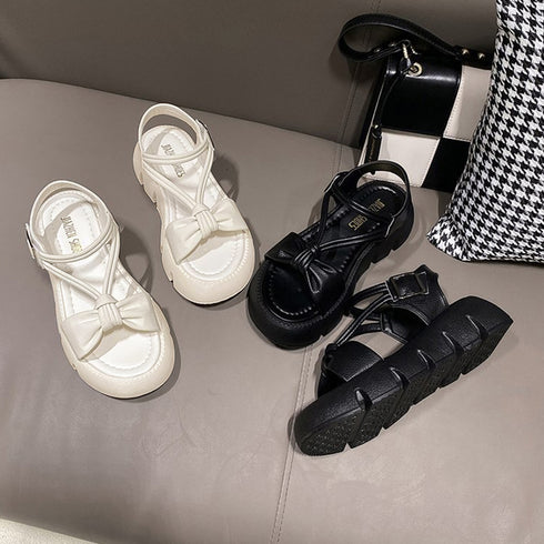 厚底サンダル トラックソールサンダル韓国 軽量 リボンサンダル レディース 歩きやすいストラップサンダル 美脚 疲れにくい靴 コンフォートサンダル 夏靴 痛くない 87TTMY-001