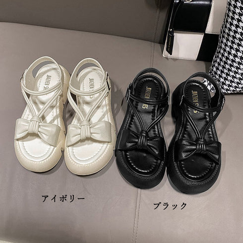 厚底サンダル トラックソールサンダル韓国 軽量 リボンサンダル レディース 歩きやすいストラップサンダル 美脚 疲れにくい靴 コンフォートサンダル 夏靴 痛くない 87TTMY-001
