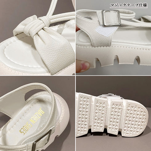厚底サンダル トラックソールサンダル韓国 軽量 リボンサンダル レディース 歩きやすいストラップサンダル 美脚 疲れにくい靴 コンフォートサンダル 夏靴 痛くない 87TTMY-001