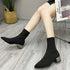 ストレッチブーツレディースショートブーツ 韓国 ポインテッドトゥ ソックスブーツ 歩きやすいニットブーツ きれいめブーティチャンキーヒールシューズ 痛くない秋冬靴 87TTMY-003