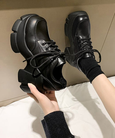 厚底ローファー韓国 レースアップシューズ レディース ドレスシューズ 美脚脚長 ボリュームソール 歩きやすい 合皮厚底靴 編み上げ レザー調カジュアル 厚底5cm 87TTMY-006