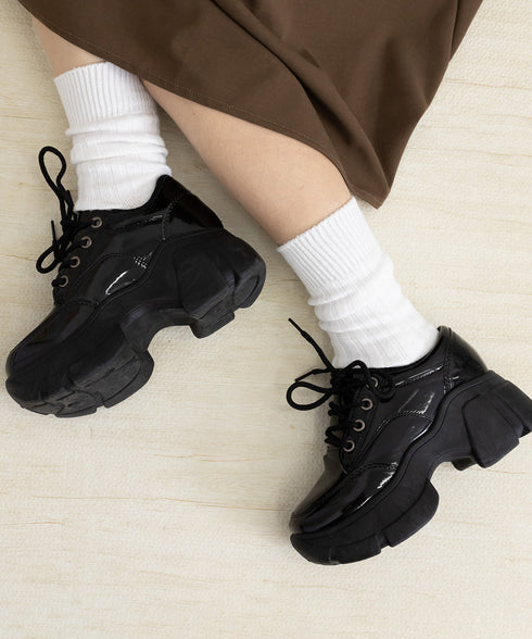 厚底ローファー韓国 レースアップシューズ レディース ドレスシューズ 美脚脚長 ボリュームソール 歩きやすい 合皮厚底靴 編み上げ レザー調カジュアル 厚底5cm 87TTMY-006