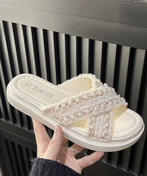 厚底サンダル パール付き クロスサンダル レディース 韓国 真珠付きサンダル お洒落 大人可愛いシューズ 歩きやすいフラットサンダル 軽量スリッパ ビーチサンダル 87TTMY-007