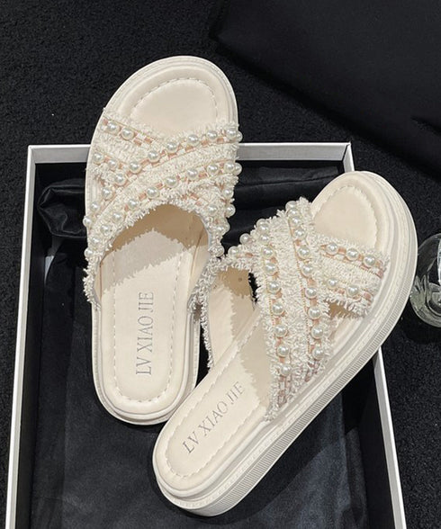 厚底サンダル パール付き クロスサンダル レディース 韓国 真珠付きサンダル お洒落 大人可愛いシューズ 歩きやすいフラットサンダル 軽量スリッパ ビーチサンダル 87TTMY-007