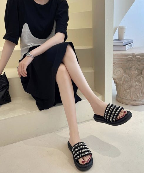 パールサンダル韓国 厚底サンダル疲れない 美脚 コンフォートサンダル おしゃれ きれいめサンダル レディース フラットシューズ 歩きやすい 軽量サンダル 春夏大人 87TTMY-008