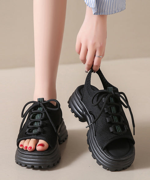 厚底スポーツサンダル レディース 韓国風 ボリュームソールコンフォートサンダル美脚脚長 歩きやすい カジュアル ニットサンダル 履きやすい靴春夏 軽量くつ 通気性 87TTMY-009