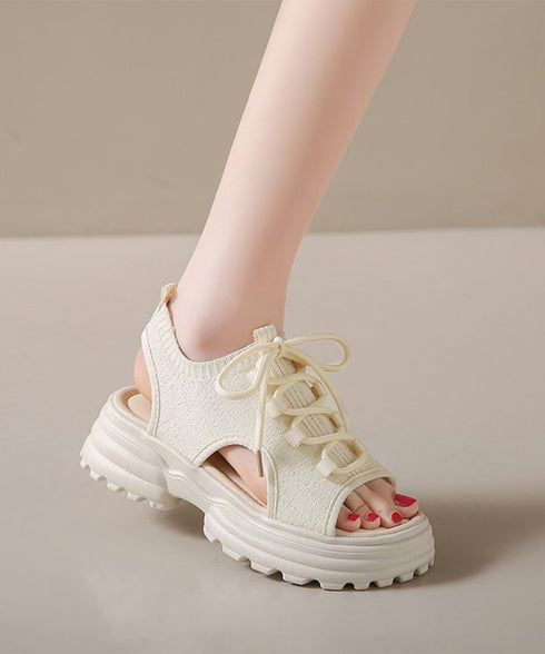 厚底スポーツサンダル レディース 韓国風 ボリュームソールコンフォートサンダル美脚脚長 歩きやすい カジュアル ニットサンダル 履きやすい靴春夏 軽量くつ 通気性 87TTMY-009