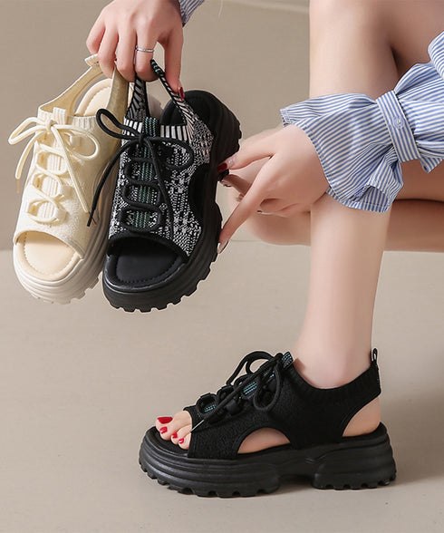 厚底スポーツサンダル レディース 韓国風 ボリュームソールコンフォートサンダル美脚脚長 歩きやすい カジュアル ニットサンダル 履きやすい靴春夏 軽量くつ 通気性 87TTMY-009