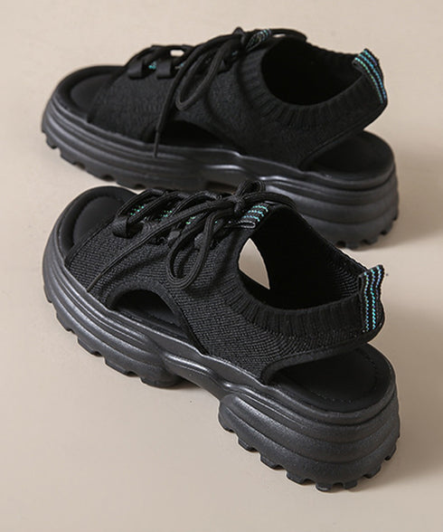 厚底スポーツサンダル レディース 韓国風 ボリュームソールコンフォートサンダル美脚脚長 歩きやすい カジュアル ニットサンダル 履きやすい靴春夏 軽量くつ 通気性 87TTMY-009