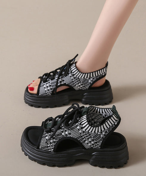 厚底スポーツサンダル レディース 韓国風 ボリュームソールコンフォートサンダル美脚脚長 歩きやすい カジュアル ニットサンダル 履きやすい靴春夏 軽量くつ 通気性 87TTMY-009