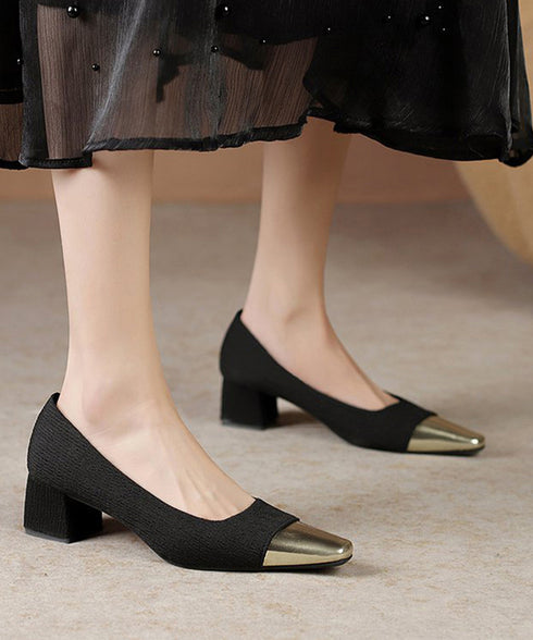 つま先切り替えパンプス配色ニットパンプス フォーマルパンプス チャンキーヒール オフィスカジュアル 太ヒールパンプス 履きやすい 通勤靴 結婚式上品高見えパンプス 87TTMY-010