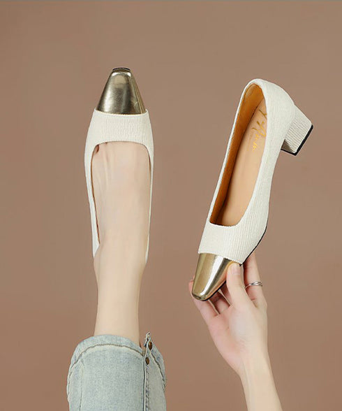 つま先切り替えパンプス配色ニットパンプス フォーマルパンプス チャンキーヒール オフィスカジュアル 太ヒールパンプス 履きやすい 通勤靴 結婚式上品高見えパンプス 87TTMY-010