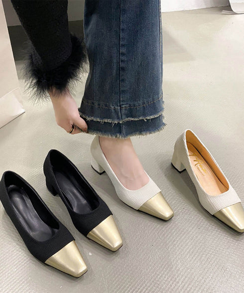 つま先切り替えパンプス配色ニットパンプス フォーマルパンプス チャンキーヒール オフィスカジュアル 太ヒールパンプス 履きやすい 通勤靴 結婚式上品高見えパンプス 87TTMY-010